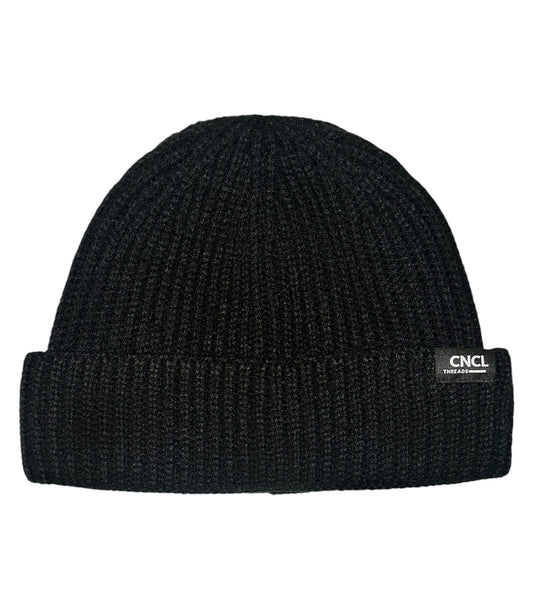 Signature Rib Knit Beanie (Black)